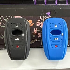Silicone Subaru 4 Button Key Fob Covers - Black and Blue
